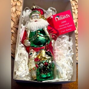Dillards Trimmings 2000 Ciao Santa Glass Blown Hand Painted Ornament Europe Box